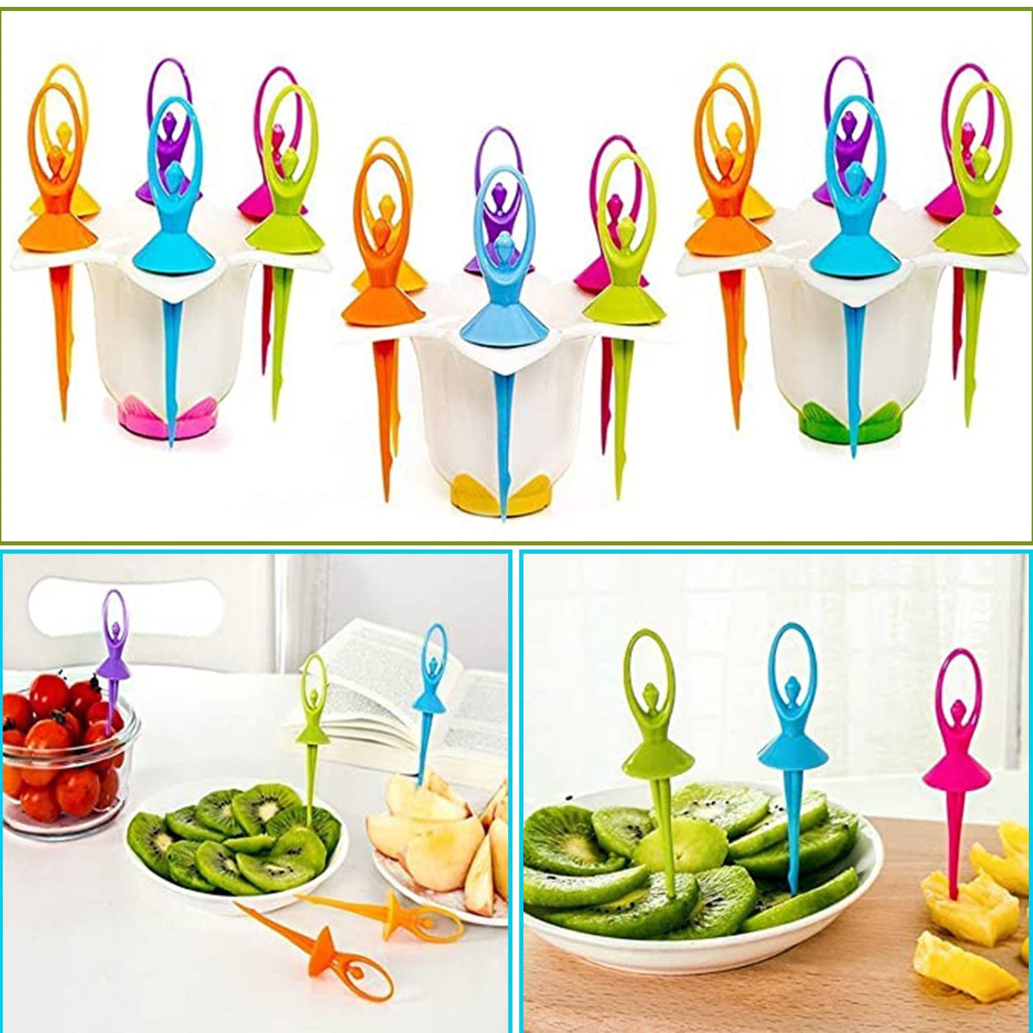 Dancing Doll Fruit Fork Cutlery Set with Stand Multicolor Pack of 6 - Image 3