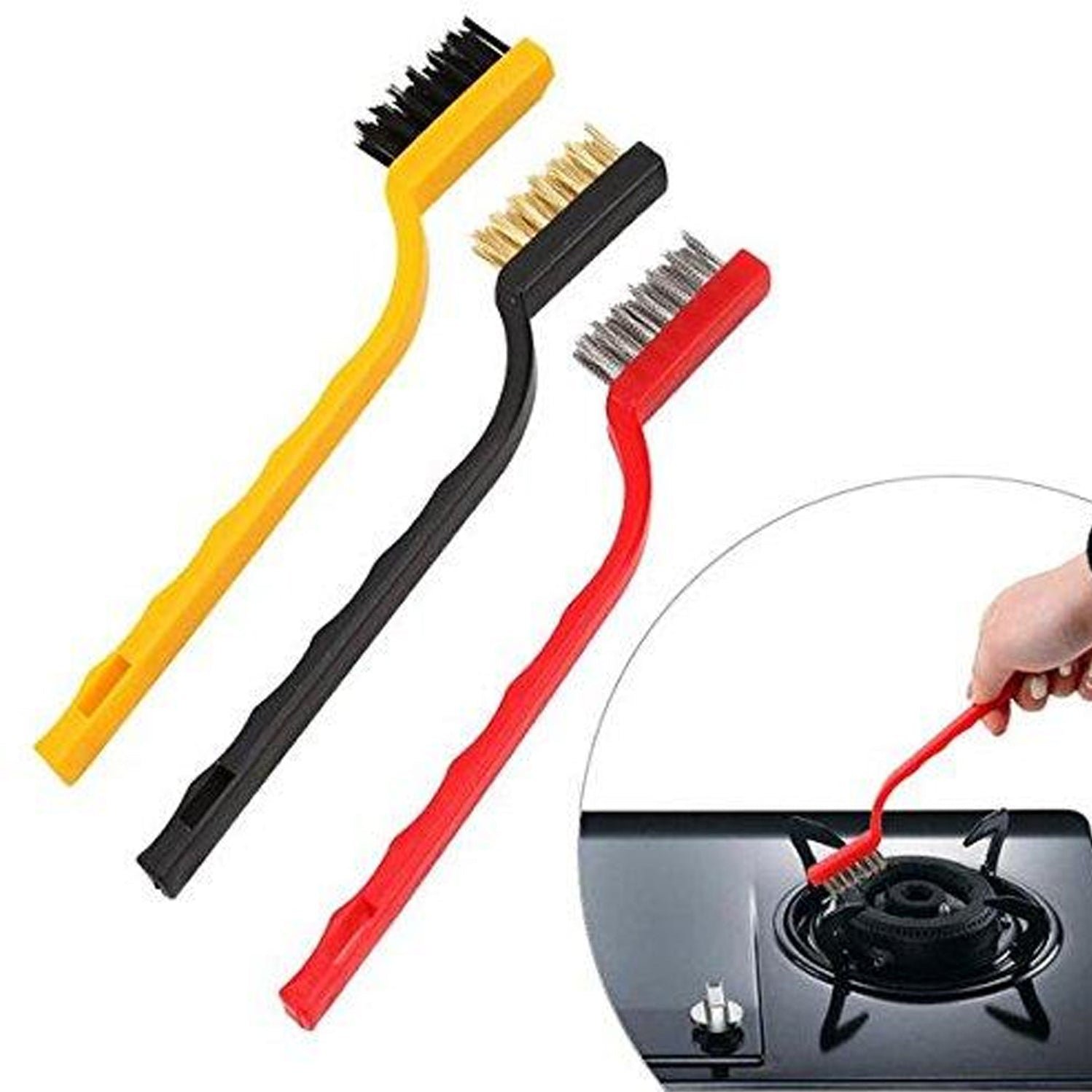 3 Piece Mini Wire Brush Set Brass, Nylon, Stainless Steel Bristles - Image 5