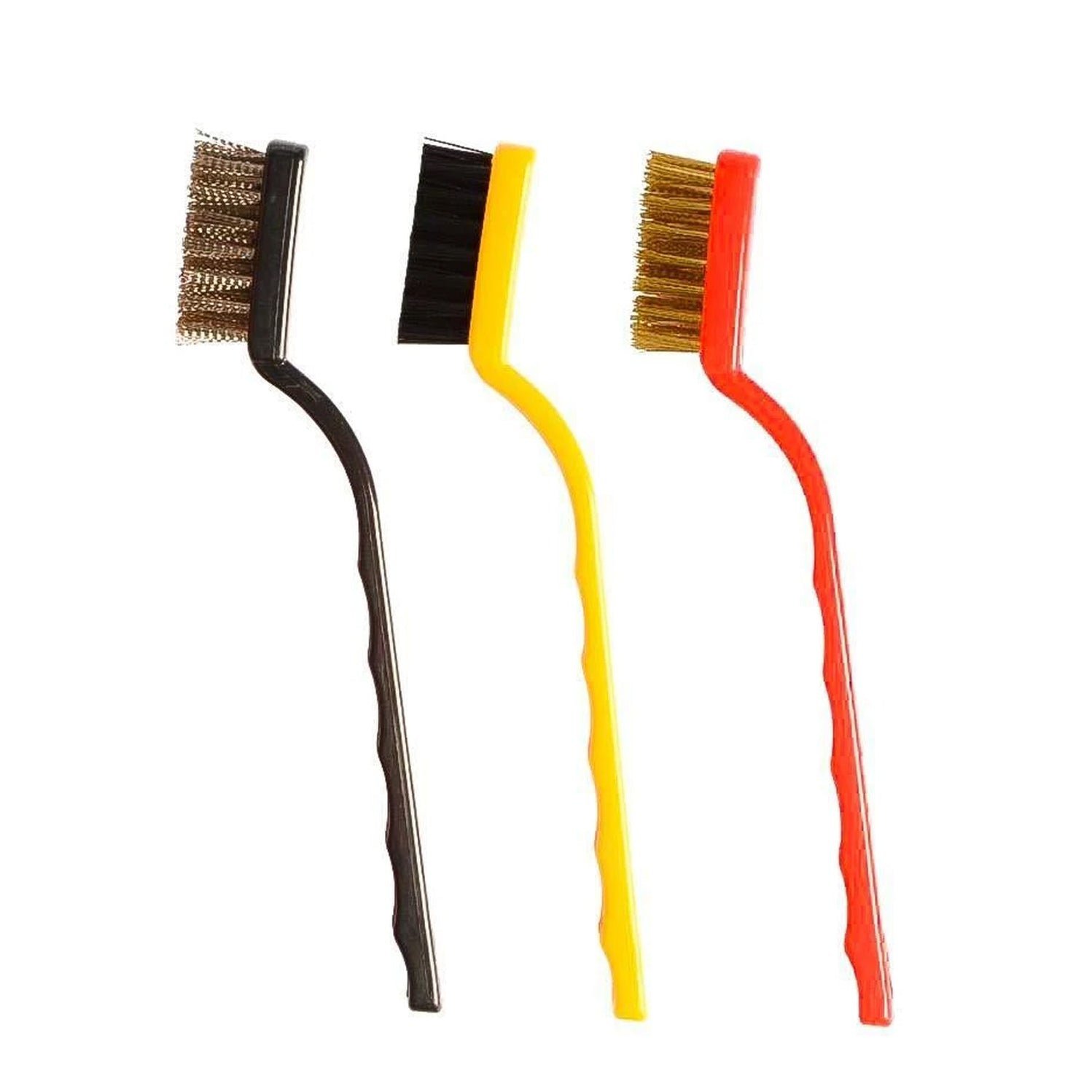 3 Piece Mini Wire Brush Set Brass, Nylon, Stainless Steel Bristles - Image 2