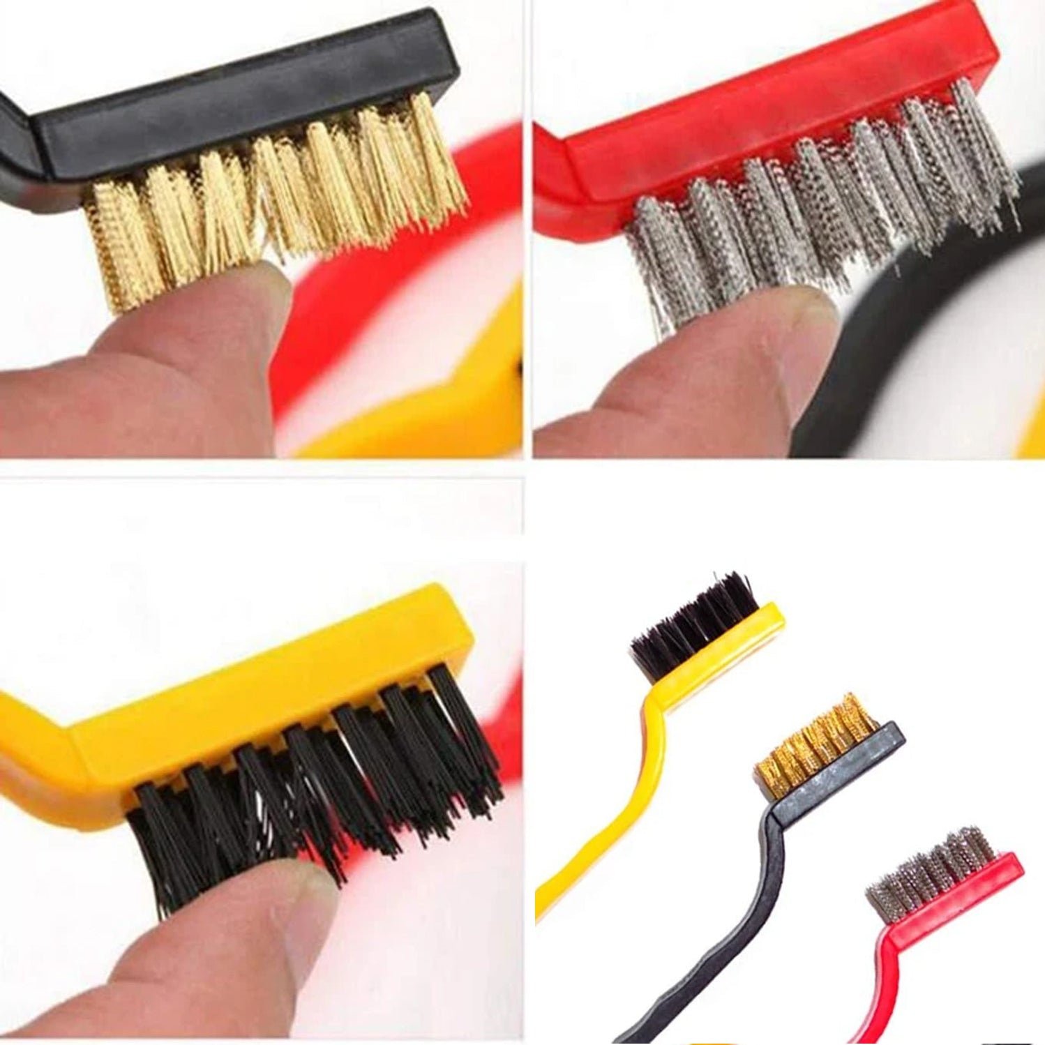 3 Piece Mini Wire Brush Set Brass, Nylon, Stainless Steel Bristles - Image 6
