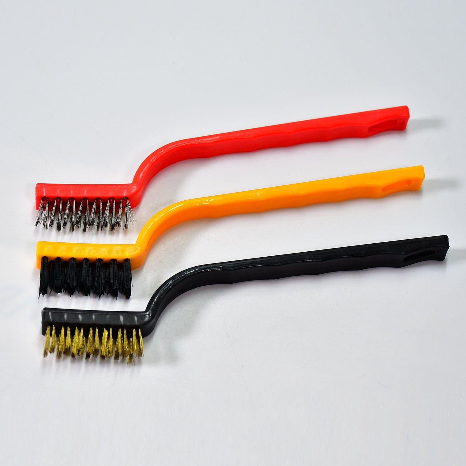 3 Piece Mini Wire Brush Set Brass, Nylon, Stainless Steel Bristles