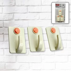 Adhesive Sticker ABS Plastic Hook Towel Hanger for Kitchen and Bathroom pack of 3