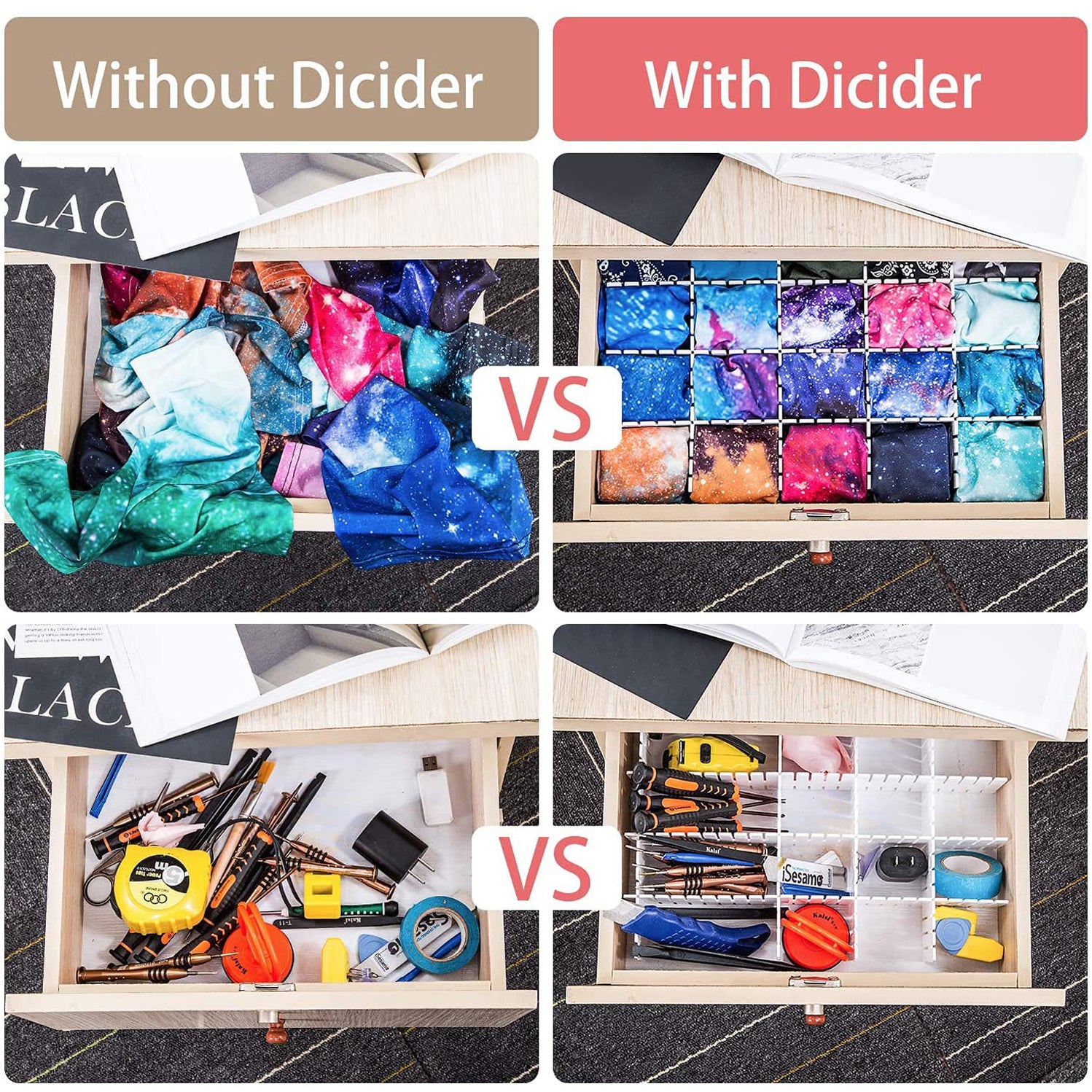 Fridge Storage Box Fridge Organizer with Removable Drain Plate 6 Grid Combo - Image 2