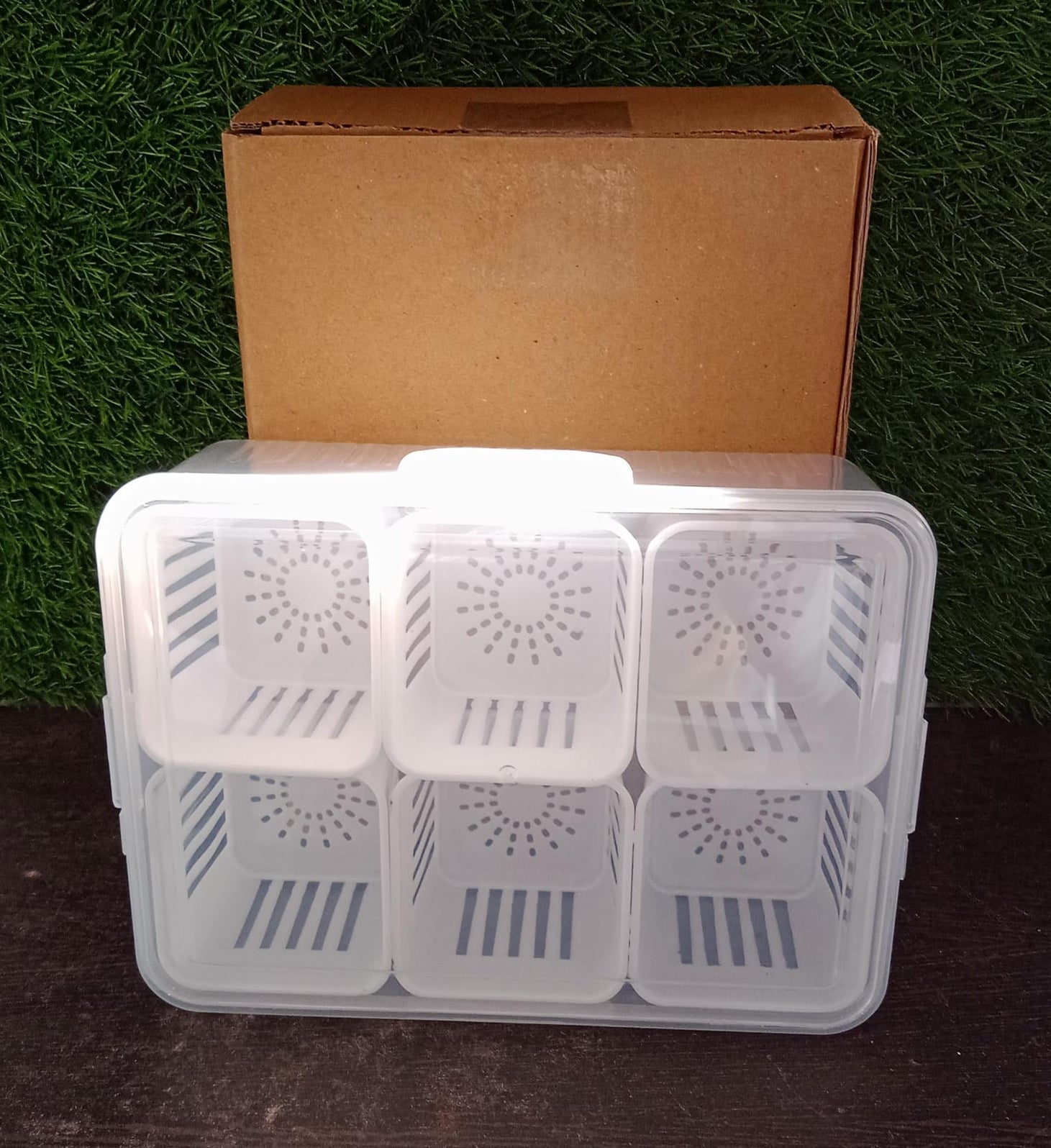 Fridge Storage Box Fridge Organizer with Removable Drain Plate 6 Grid Combo - Image 6
