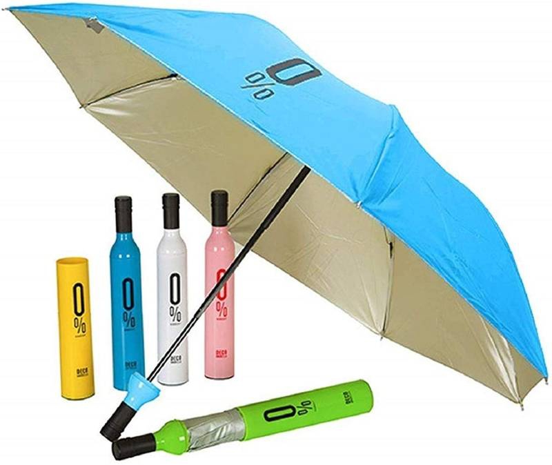 Wine Bottle Shape Mini Compact Foldable Umbrella with Plastic Case