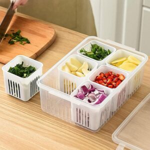 Fridge Storage Box Fridge Organizer with Removable Drain Plate 6 Grid Combo